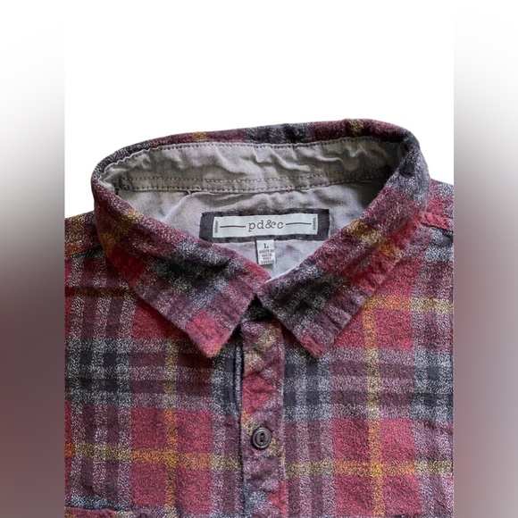 PD&C Tartan Plaid Casual Button Up Shirt Long Sleeve Mens Size Large - Picture 4 of 10